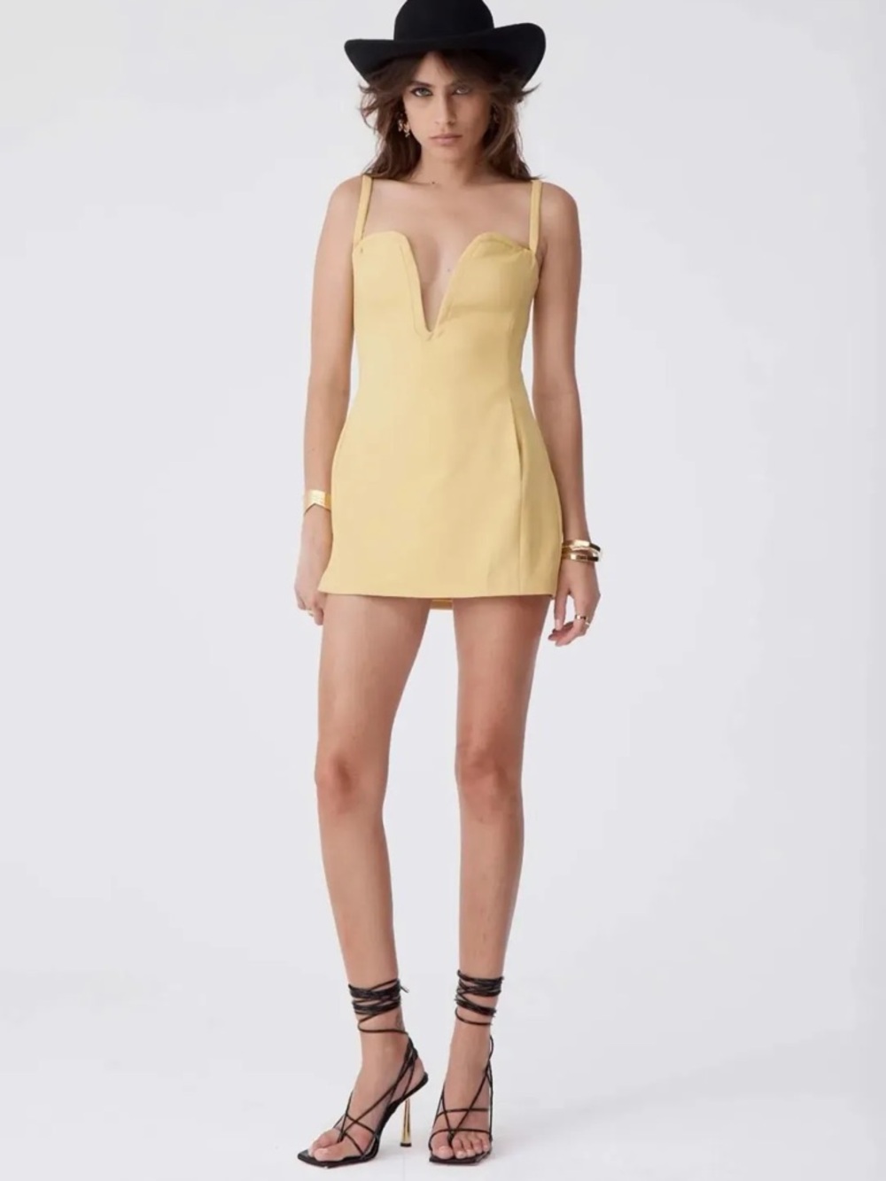 Atoir All Caught Up Deep V Cut Mini Dress in Acacia Yellow Sz US 6 MSRP $227